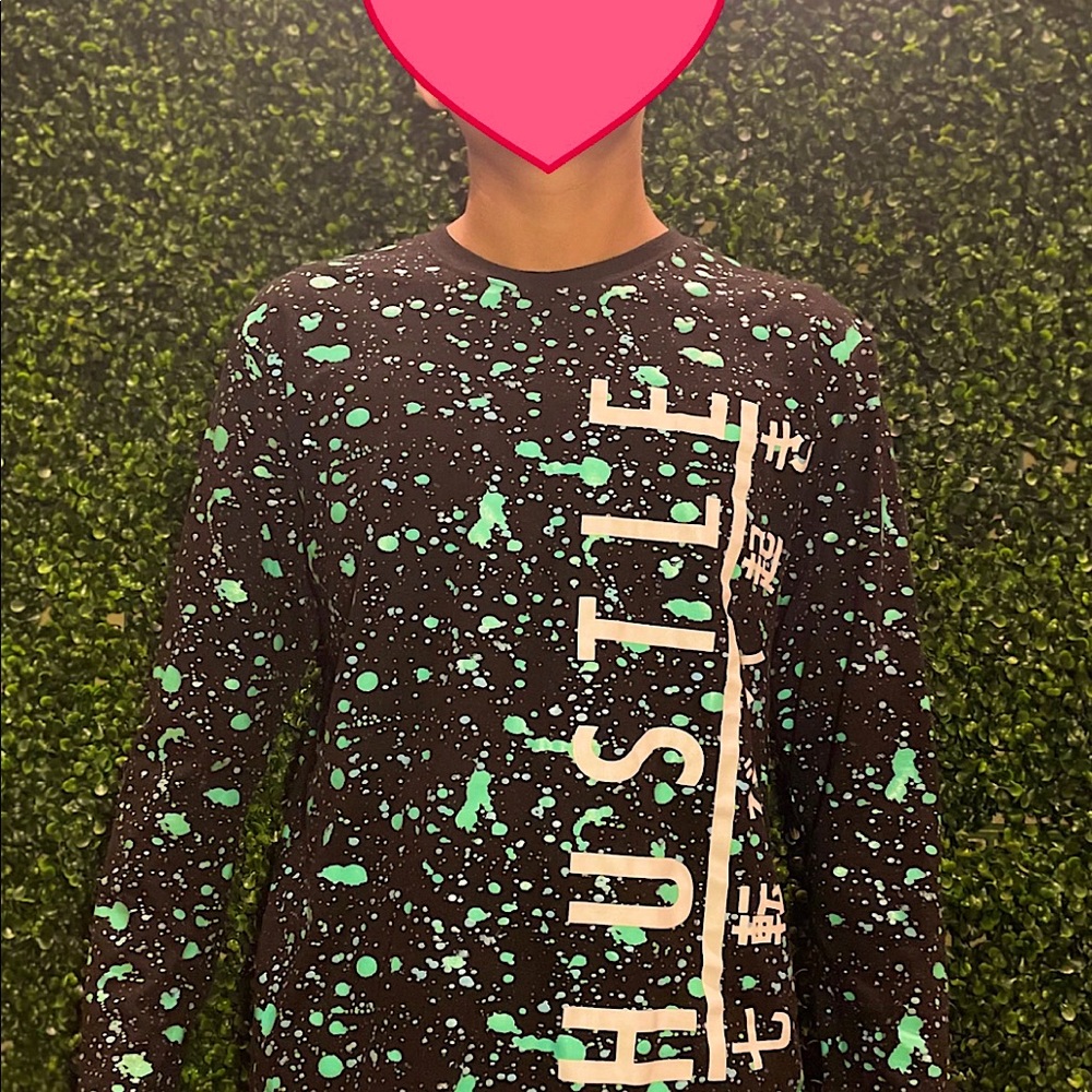 “Fresh Laundry” Men's Black Blue Splatter Top Hustle Long Sleeve (Medium)